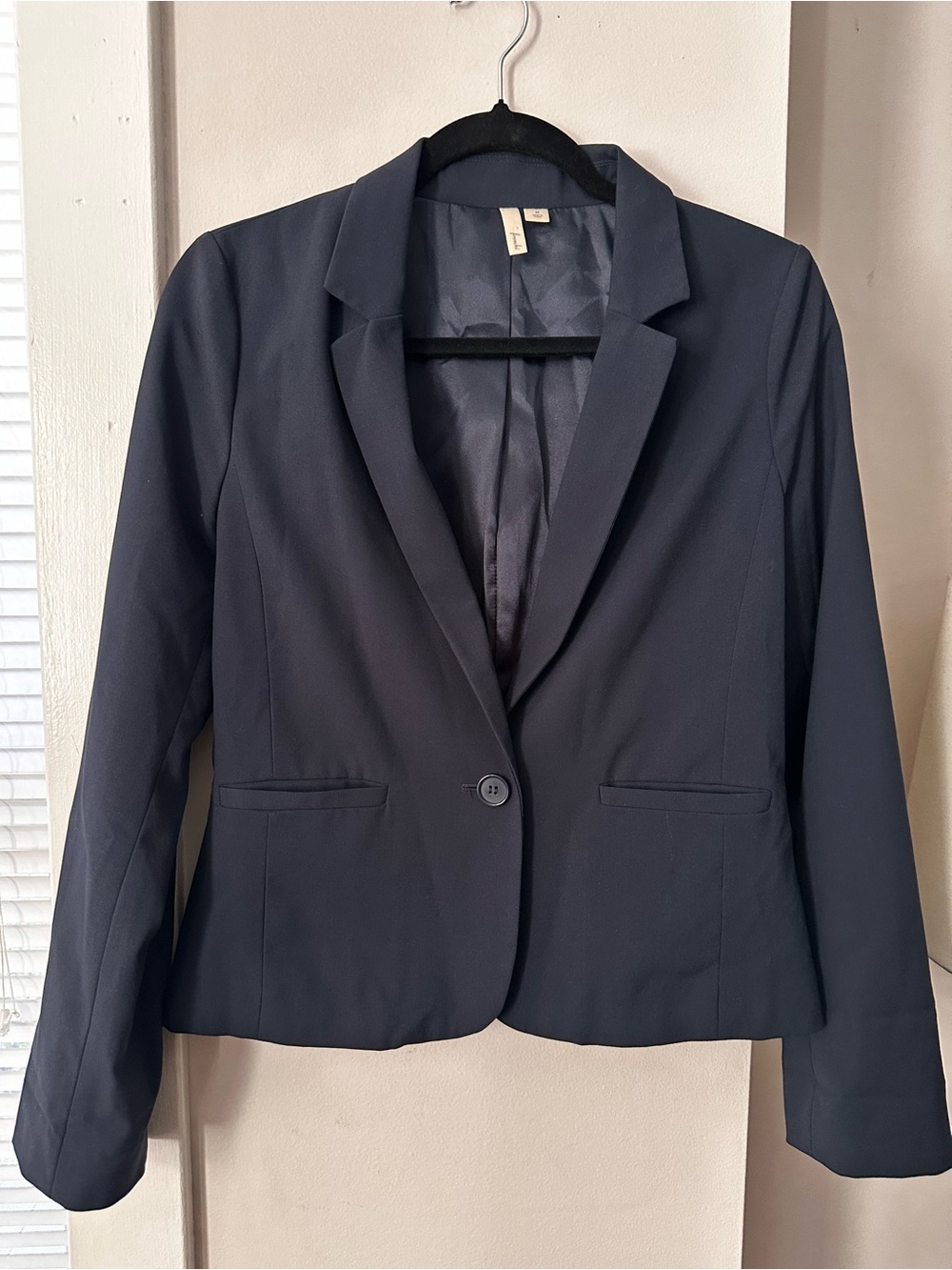 Frenchie Women's Navy Single-Button Blazer Jacket |M|